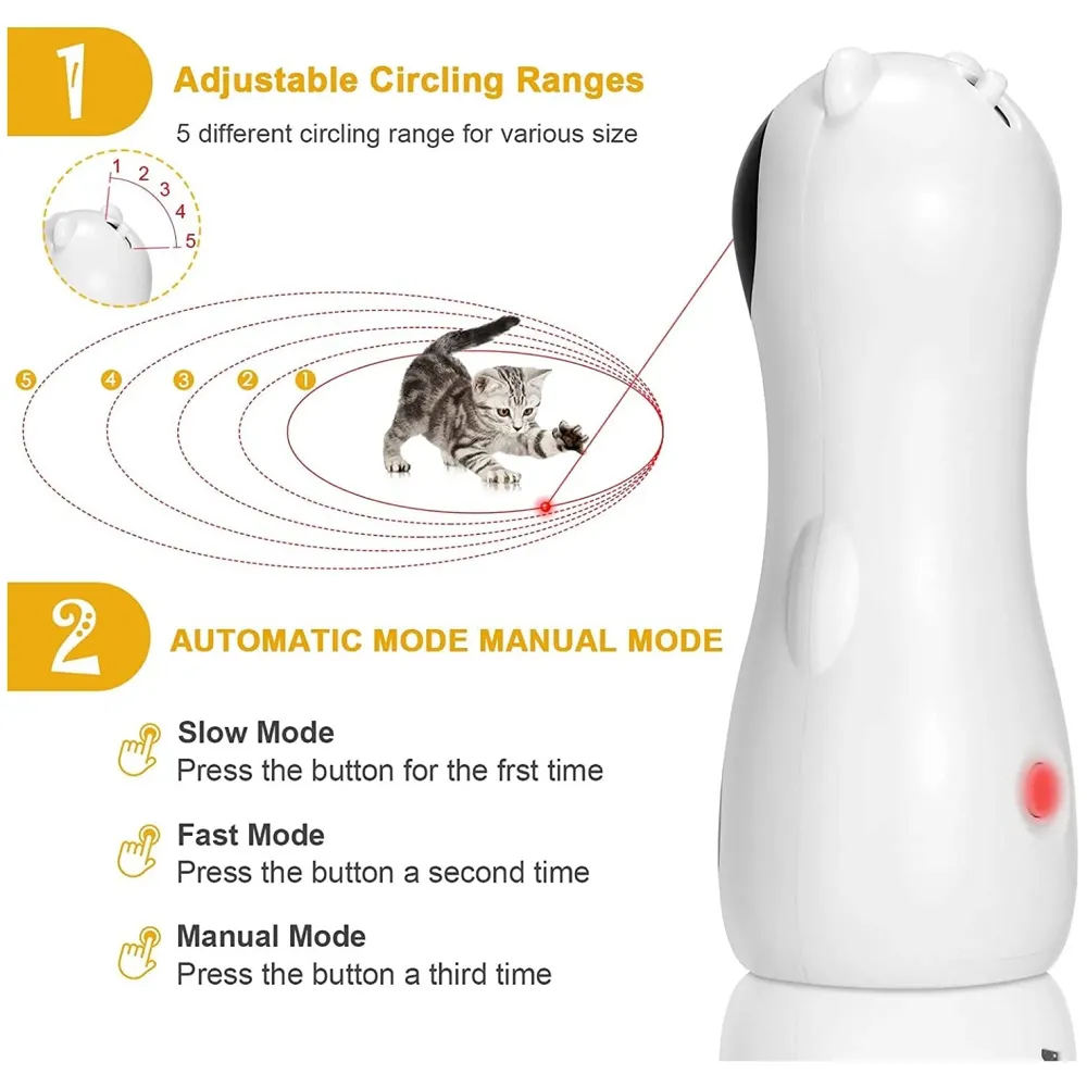 Automatic Cat Laser Toy, Interactive Laser Cat Toys Rotating Catch Training, Placing High, 5 Random Pattern, Automatic On Off and Silent, 3 Speed Modes