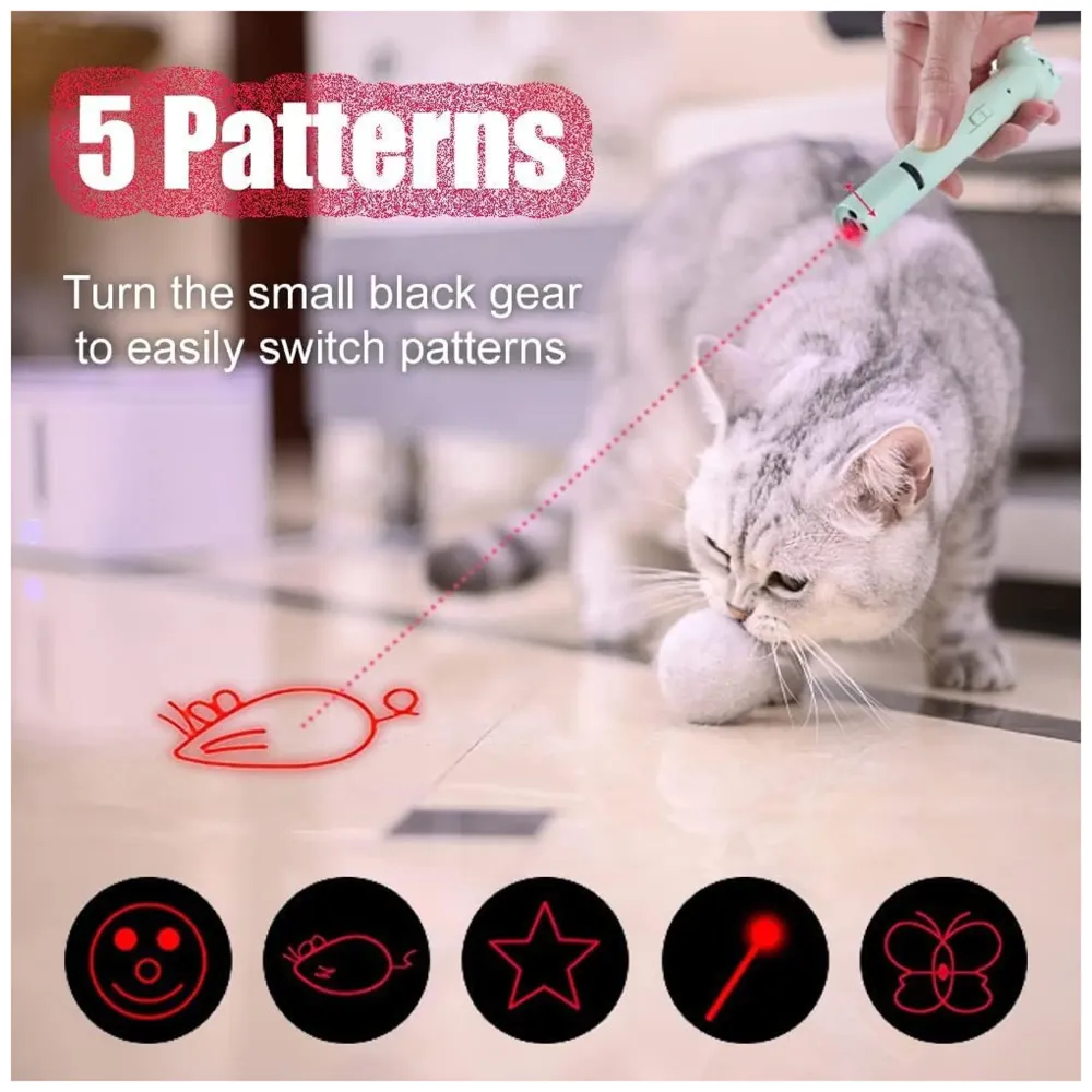4 in 1 Cat Laser Pointer Interactive Cat Toy for Cats to Chase, Rechargeable Red Laser Light Pointer Exercises Training Tool for Kittens Cats Dogs