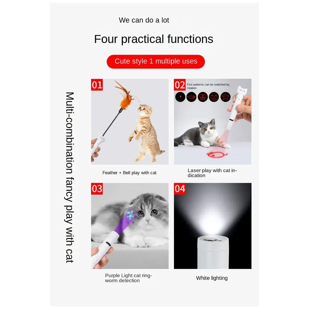 4 in 1 Cat Laser Pointer Interactive Cat Toy for Cats to Chase, Rechargeable Red Laser Light Pointer Exercises Training Tool for Kittens Cats Dogs
