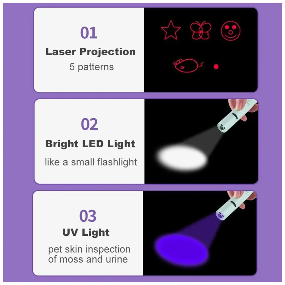 4 in 1 Cat Laser Pointer Interactive Cat Toy for Cats to Chase, Rechargeable Red Laser Light Pointer Exercises Training Tool for Kittens Cats Dogs