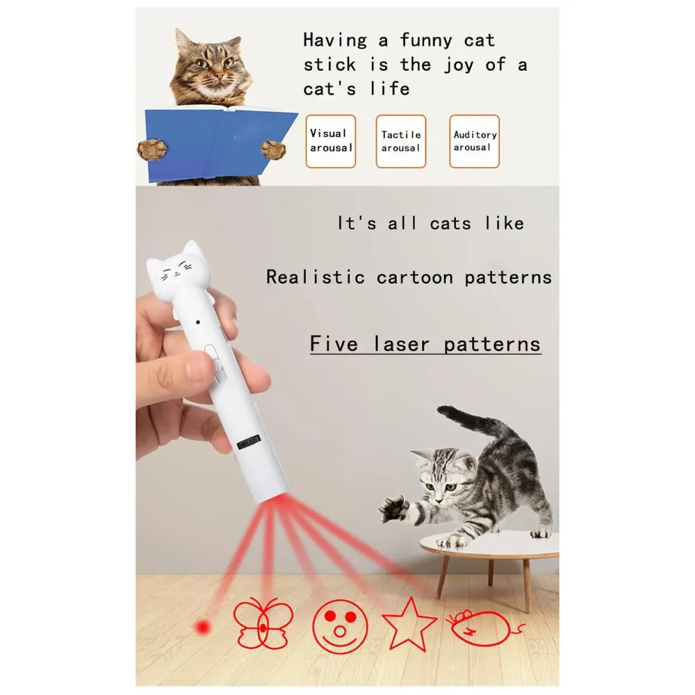 4 in 1 Cat Laser Pointer Interactive Cat Toy for Cats to Chase, Rechargeable Red Laser Light Pointer Exercises Training Tool for Kittens Cats Dogs