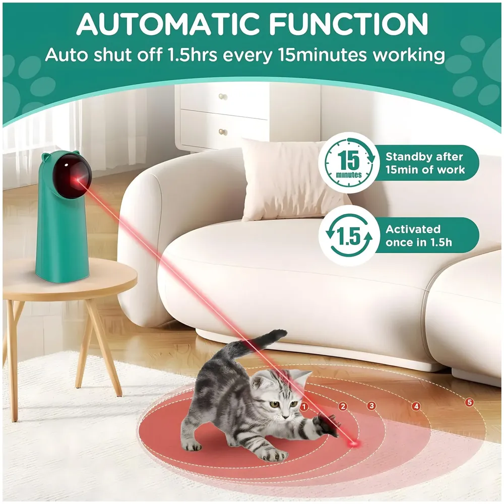 Automatic Pet Laser Toy, Interactive Laser Cat Toys Rotating Catch Training, Placing High, 5 Random Pattern, Automatic On Off and Silent, 3 Speed Modes for Cats and Dogs. - 2