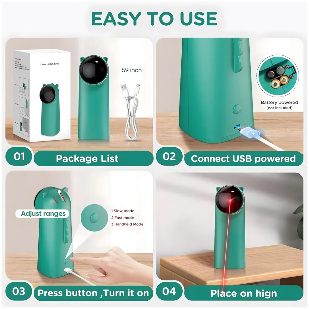 Automatic Pet Laser Toy, Interactive Laser Cat Toys Rotating Catch Training, Placing High, 5 Random Pattern, Automatic On Off and Silent, 3 Speed Modes for Cats and Dogs.