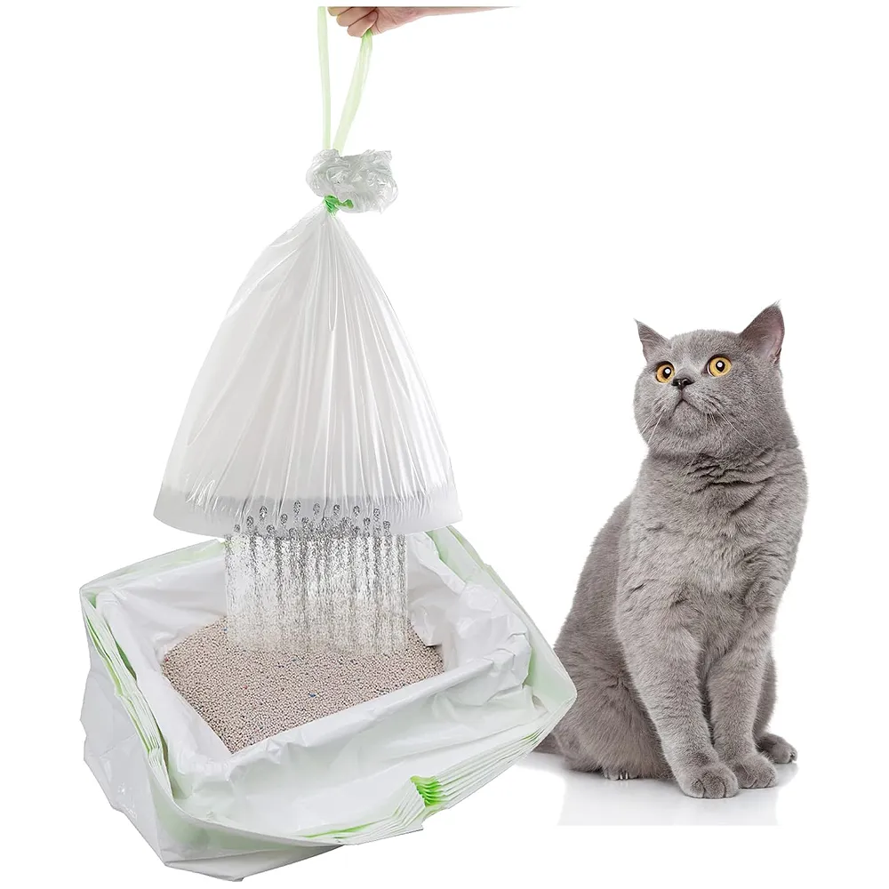 Cat Litter Box Liners with Drawstring, Litter Pan Disposable Bags, 2 Mil Thickened Cat Litter Sifting Liners, Weekly 6 Pack Large Litter Bags for Easy Cleaning Perforated. (Small 80 x 33 Cm)