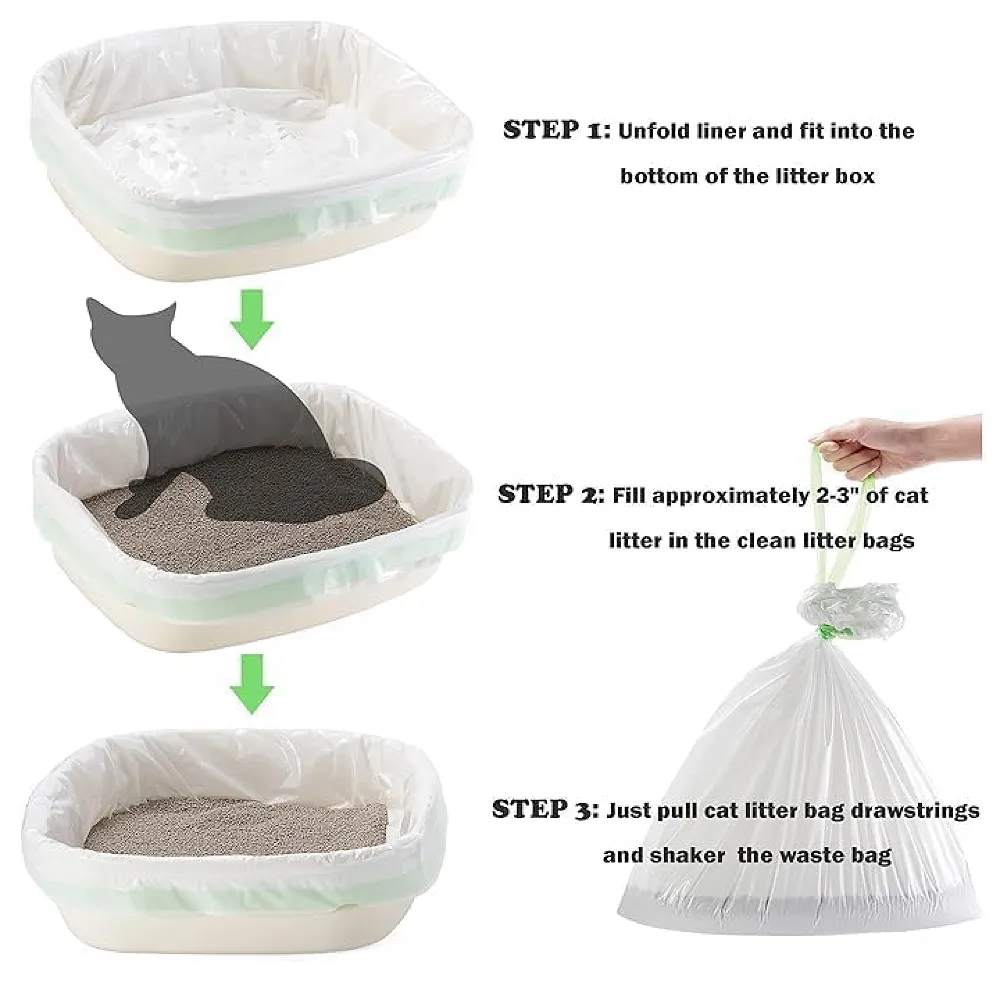 Cat Litter Box Liners with Drawstring, Litter Pan Disposable Bags, 2 Mil Thickened Cat Litter Sifting Liners, Weekly 6 Pack Large Litter Bags for Easy Cleaning Perforated. (Small 80 x 33 Cm)