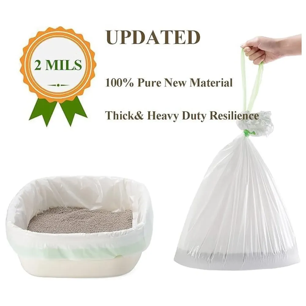 Cat Litter Box Liners with Drawstring, 2 Mil Thick Disposable Litter Pan Bags, Perforated Sifting Liners for Easy Weekly Cleaning, 6-Pack Large 90 x 42 cm Leak-Resistant Bags - 6