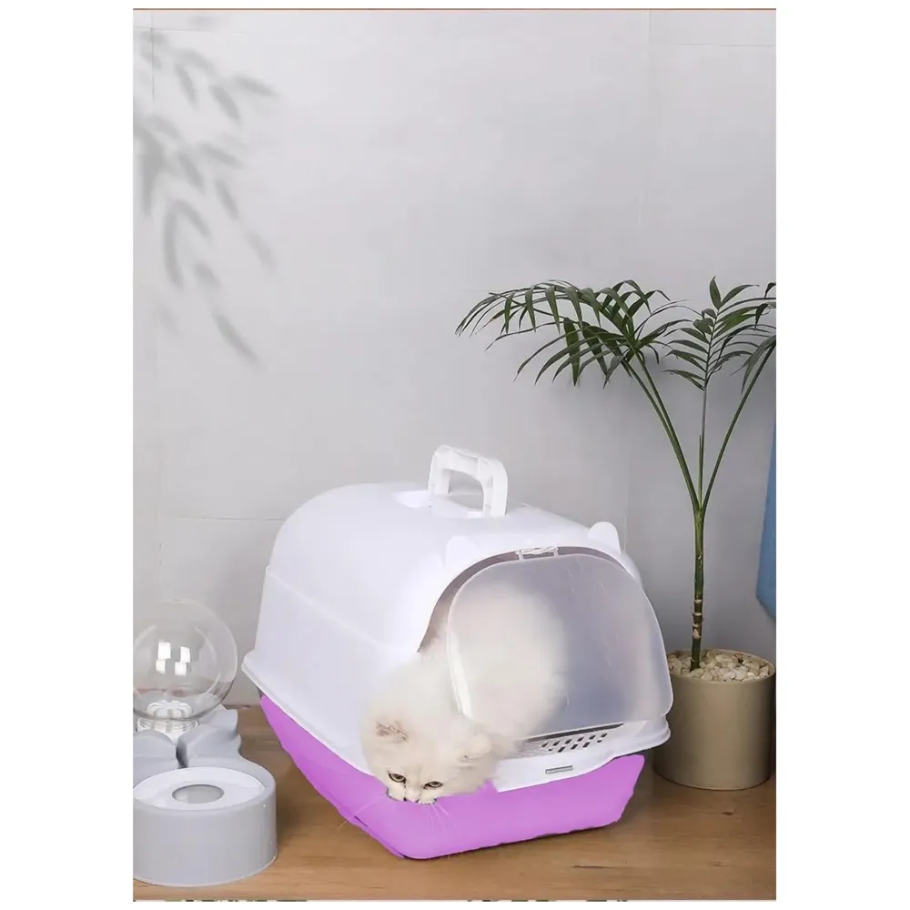 Purple Cat Litter Box Cat Litter Tray with Dome and Scoop with Foul Smell Absorber 18 x14 x14 Inch Blue (45x35x35Cm)