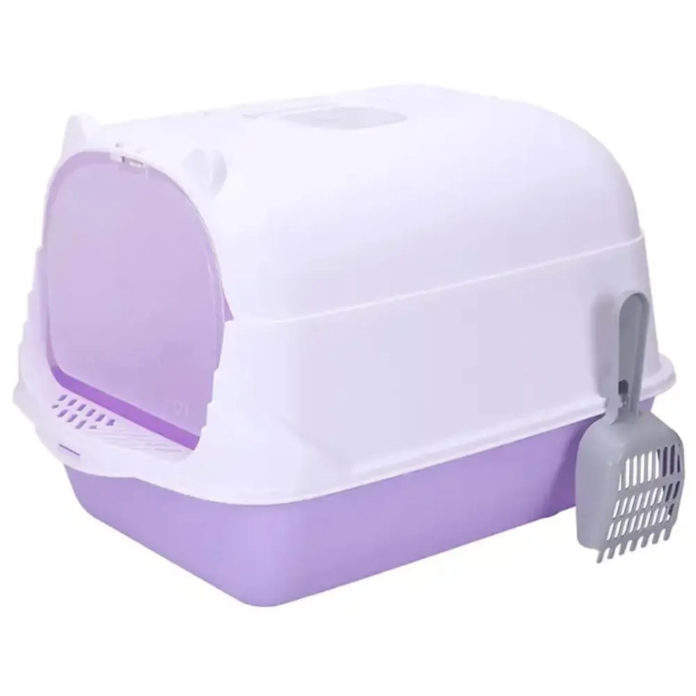 Purple Cat Litter Box Cat Litter Tray with Dome and Scoop with Foul Smell Absorber 18 x14 x14 Inch Blue (45x35x35Cm)