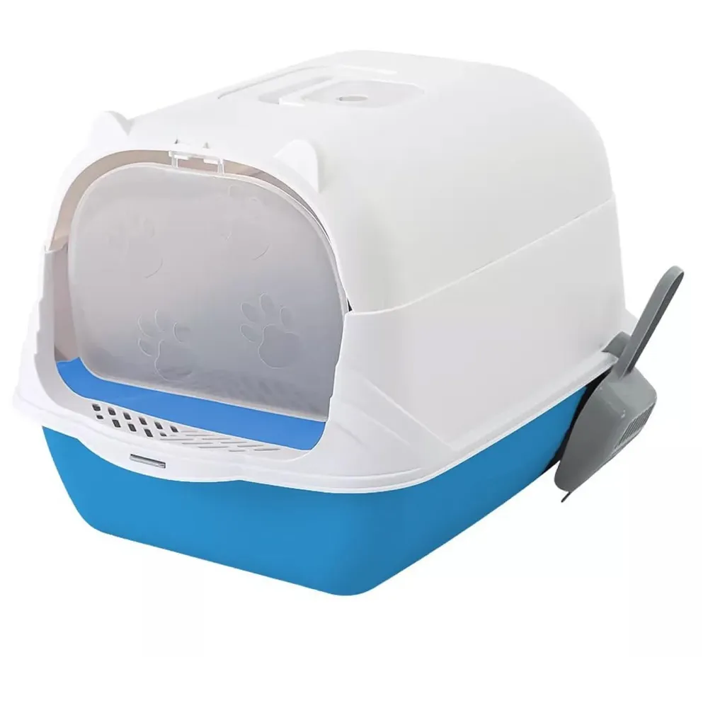 Cat Litter Box Cat Litter Tray with Dome and Scoop with Foul Smell Absorber 18 x14 x14 Inch Blue (45x35x35Cm)