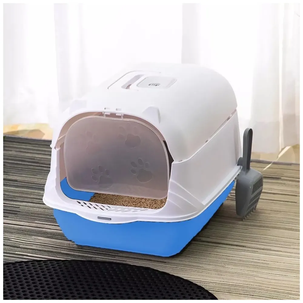 Cat Litter Box Cat Litter Tray with Dome and Scoop with Foul Smell Absorber 18 x14 x14 Inch Blue (45x35x35Cm) - 3
