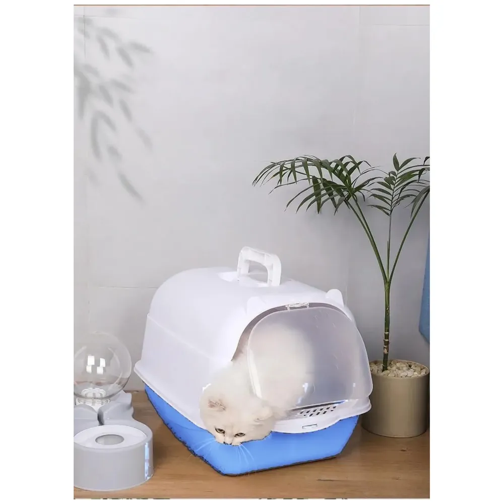 Cat Litter Box Cat Litter Tray with Dome and Scoop with Foul Smell Absorber 18 x14 x14 Inch Blue (45x35x35Cm) - 4