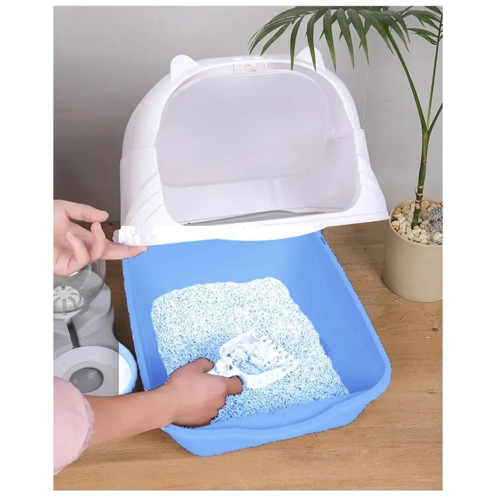 Cat Litter Box Cat Litter Tray with Dome and Scoop with Foul Smell Absorber 18 x14 x14 Inch Blue (45x35x35Cm) - 5