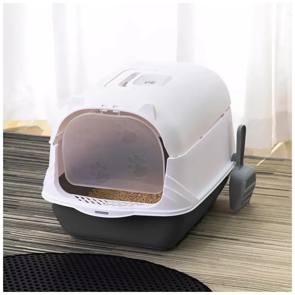 Pink Cat Litter Box Cat Litter Tray with Dome and Scoop with Foul Smell Absorber 18 x14 x14 Inch (45x35x35Cm)