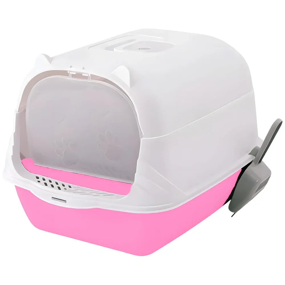 Pink Cat Litter Box Cat Litter Tray with Dome and Scoop with Foul Smell Absorber 18 x14 x14 Inch (45x35x35Cm)
