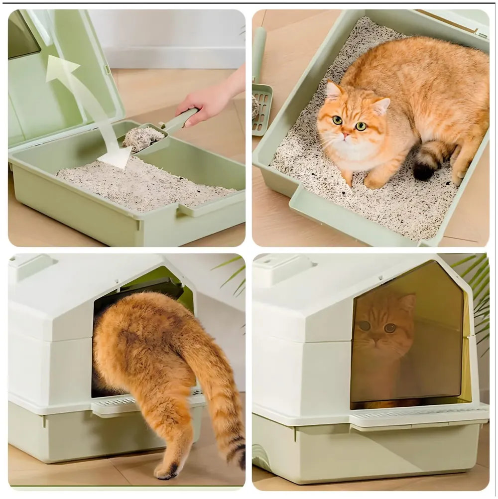 Cat Litter Box House Fully Openable Design with Cleaning Sccop Shovel and Dome Enclosure 47 cm x 38 cm