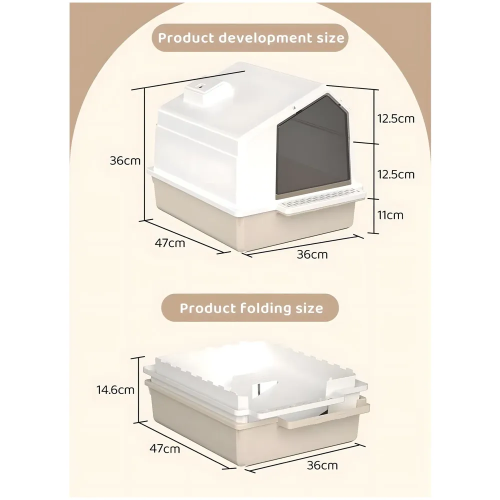 Cat Litter Box House Fully Openable Design with Cleaning Sccop Shovel and Dome Enclosure 47 cm x 38 cm