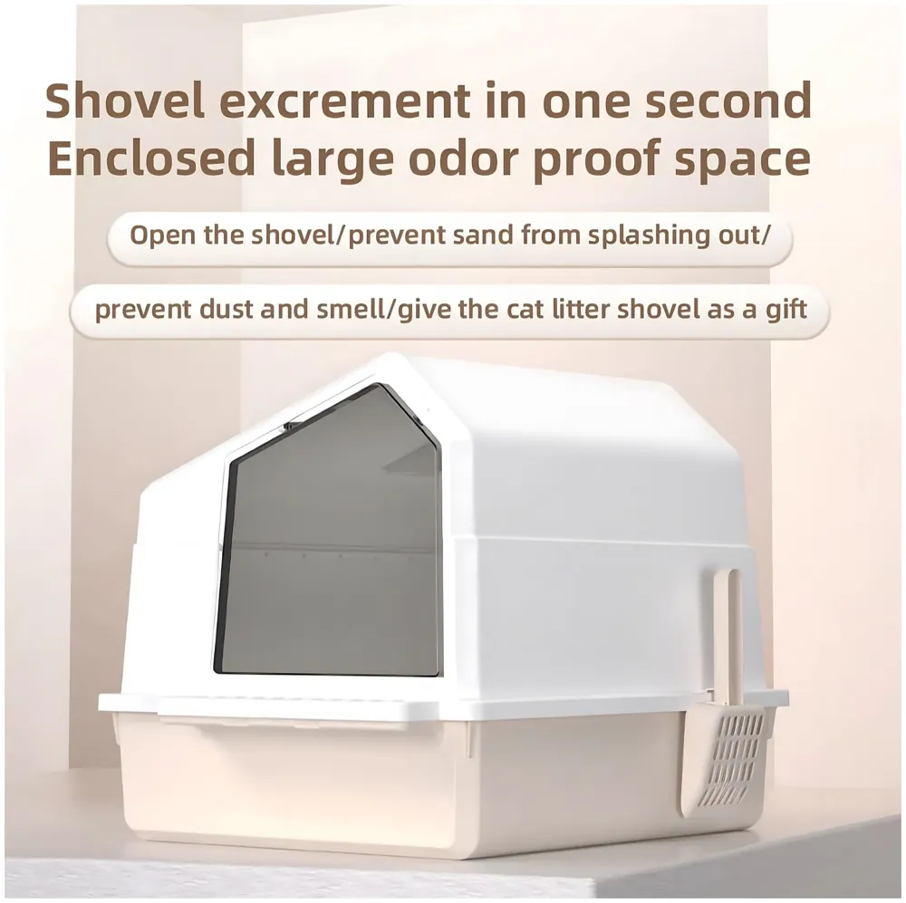 Cat Litter Box House Fully Openable Design with Cleaning Sccop Shovel and Dome Enclosure 47 cm x 38 cm
