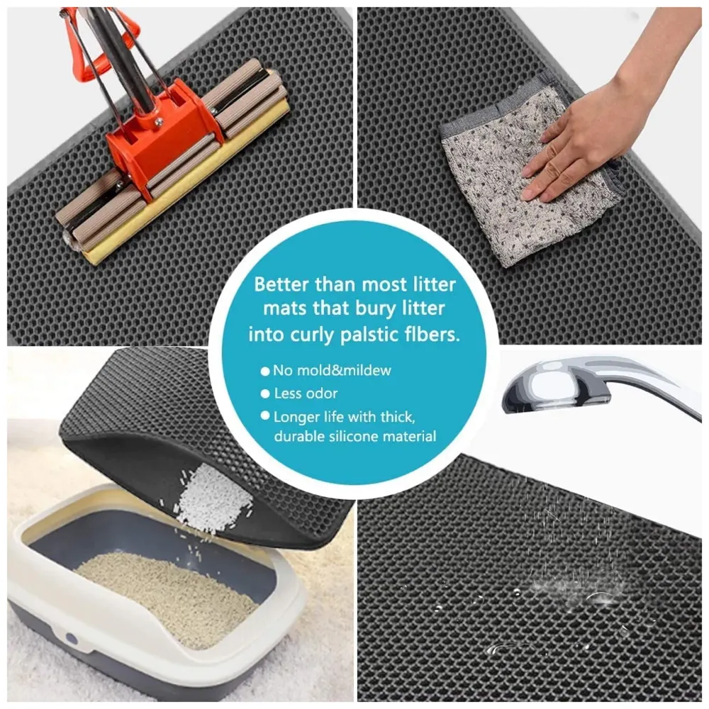 Large Cat Litter Mat 24 x 18 Inch, Litter Box Mat, Honeycomb Double Layer Trapping cat litter tray, Waterproof Kitty Litter Mat, Easy Clean Scatter Control
