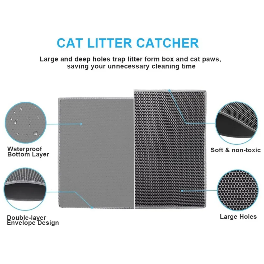 Large Cat Litter Mat 24 x 18 Inch, Litter Box Mat, Honeycomb Double Layer Trapping cat litter tray, Waterproof Kitty Litter Mat, Easy Clean Scatter Control