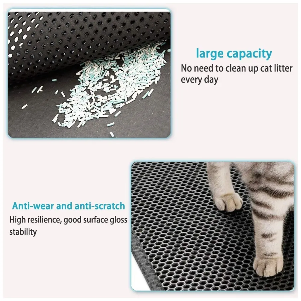 Large Cat Litter Mat 24 x 18 Inch, Litter Box Mat, Honeycomb Double Layer Trapping cat litter tray, Waterproof Kitty Litter Mat, Easy Clean Scatter Control