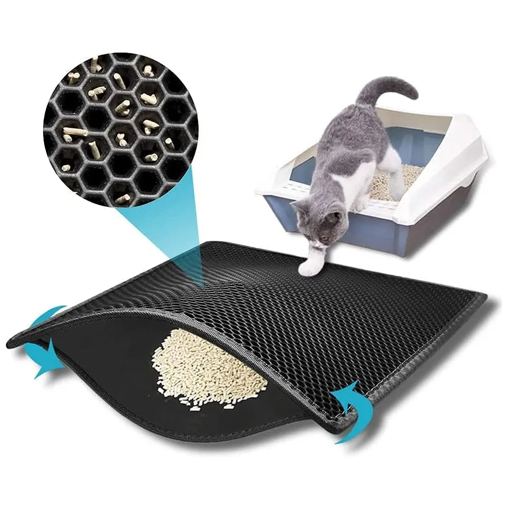 Cat Litter Mat 24 x 18 Inch Honeycomb Double Layer Black Trap