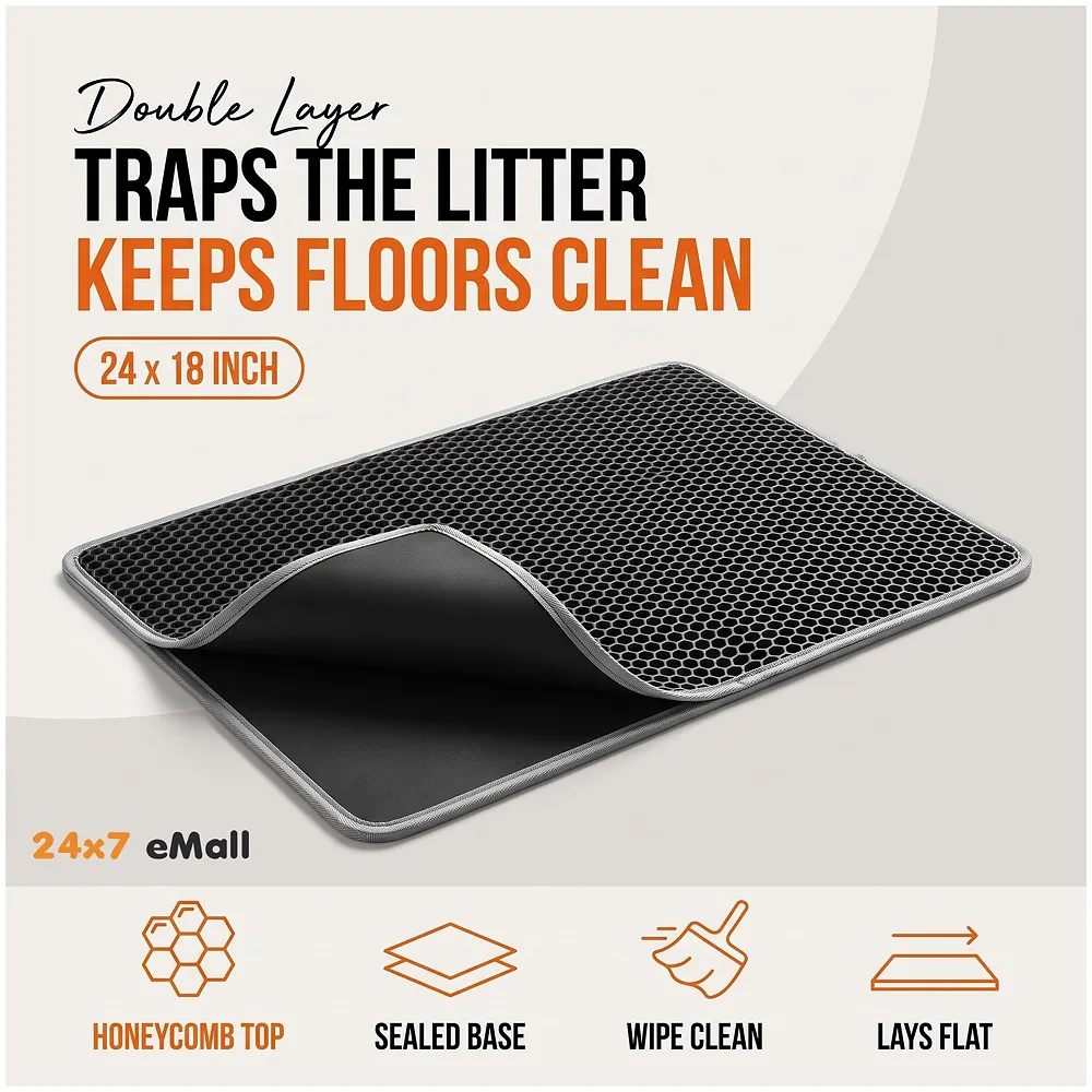 Cat Litter Mat 24 x 18 Inch Honeycomb Double Layer Black Trap