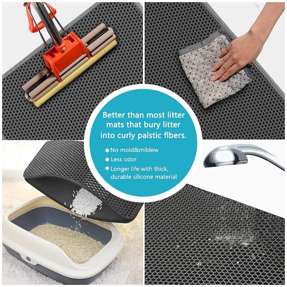 Cat Litter Mat 24 x 18 Inch Honeycomb Double Layer Black Trap