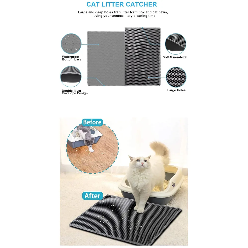 Cat Litter Mat 24 x 18 Inch Honeycomb Double Layer Black Trap