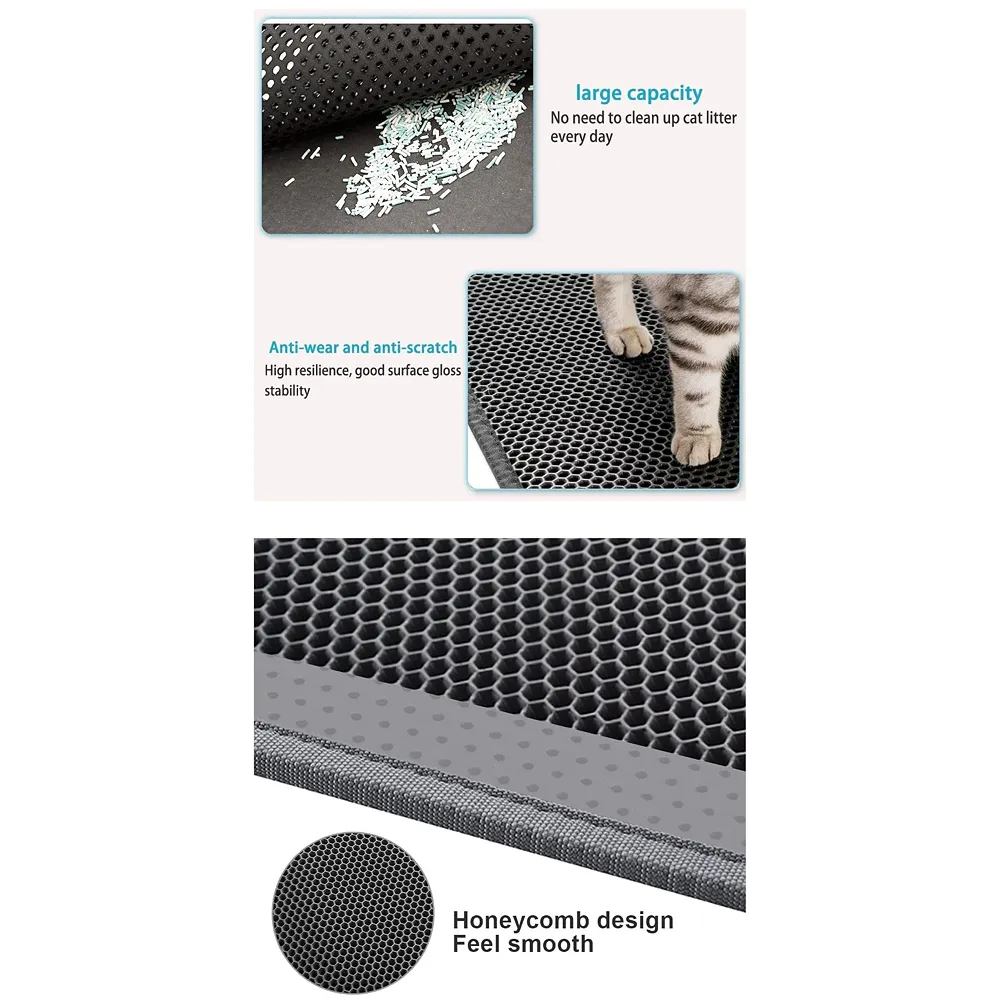 Cat Litter Mat 24 x 18 Inch Honeycomb Double Layer Black Trap