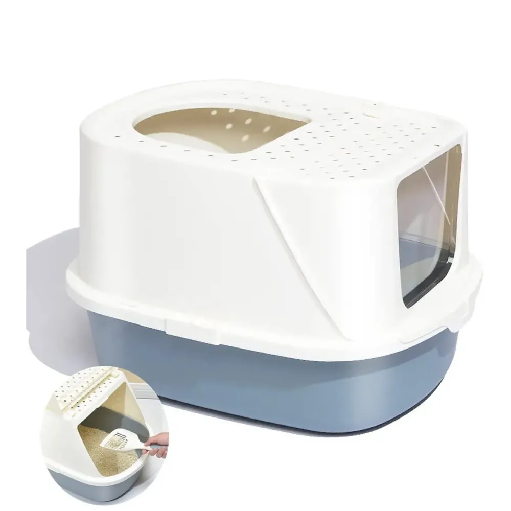 Cat Litter Box Large with Litter Scoop Flip Open Folding Front for Easy Access to Cat Litter Tray 22.5"x17.2"x15", Top and Front Entry and Exit.