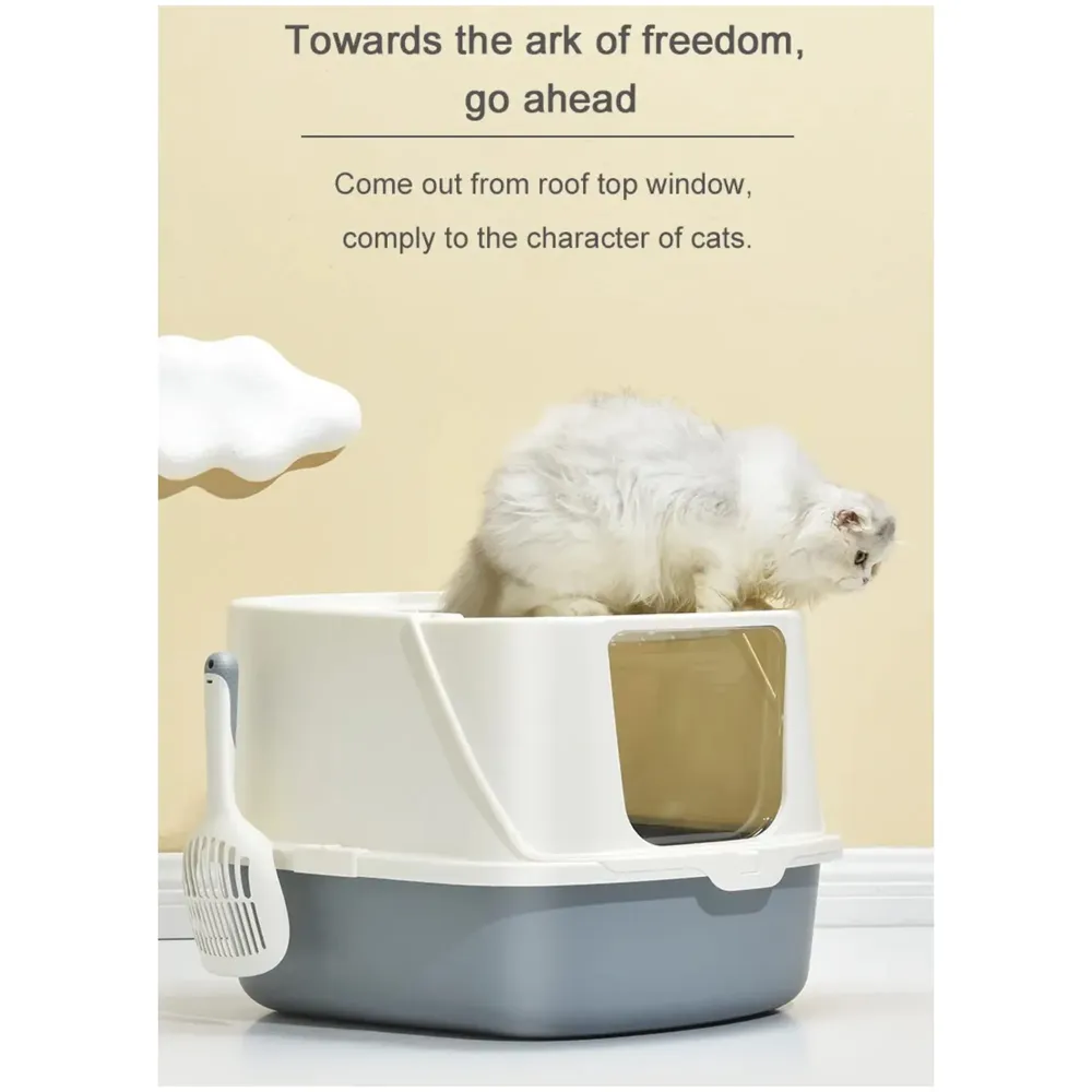 Cat Litter Box Large with Litter Scoop Flip Open Folding Front for Easy Access to Cat Litter Tray 22.5"x17.2"x15", Top and Front Entry and Exit. - 3