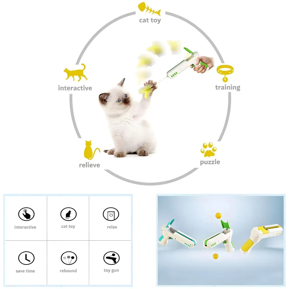 Puzzle Interactive Cat Toy for Indoor, Rebound Interactive Cat Teaser Gun, Plush Interactive Cat Stuff, The Latest Updated Pet Toy, A New Way to Exercise for Cats.