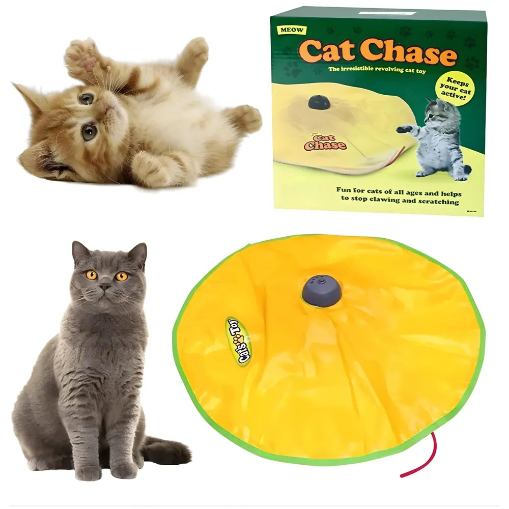 Cat Toy Interactive Electric Turn mat Toys Cat Play Plate Undercover Fabric Moving Mouse Cats Meow Play for Kittens and Cats