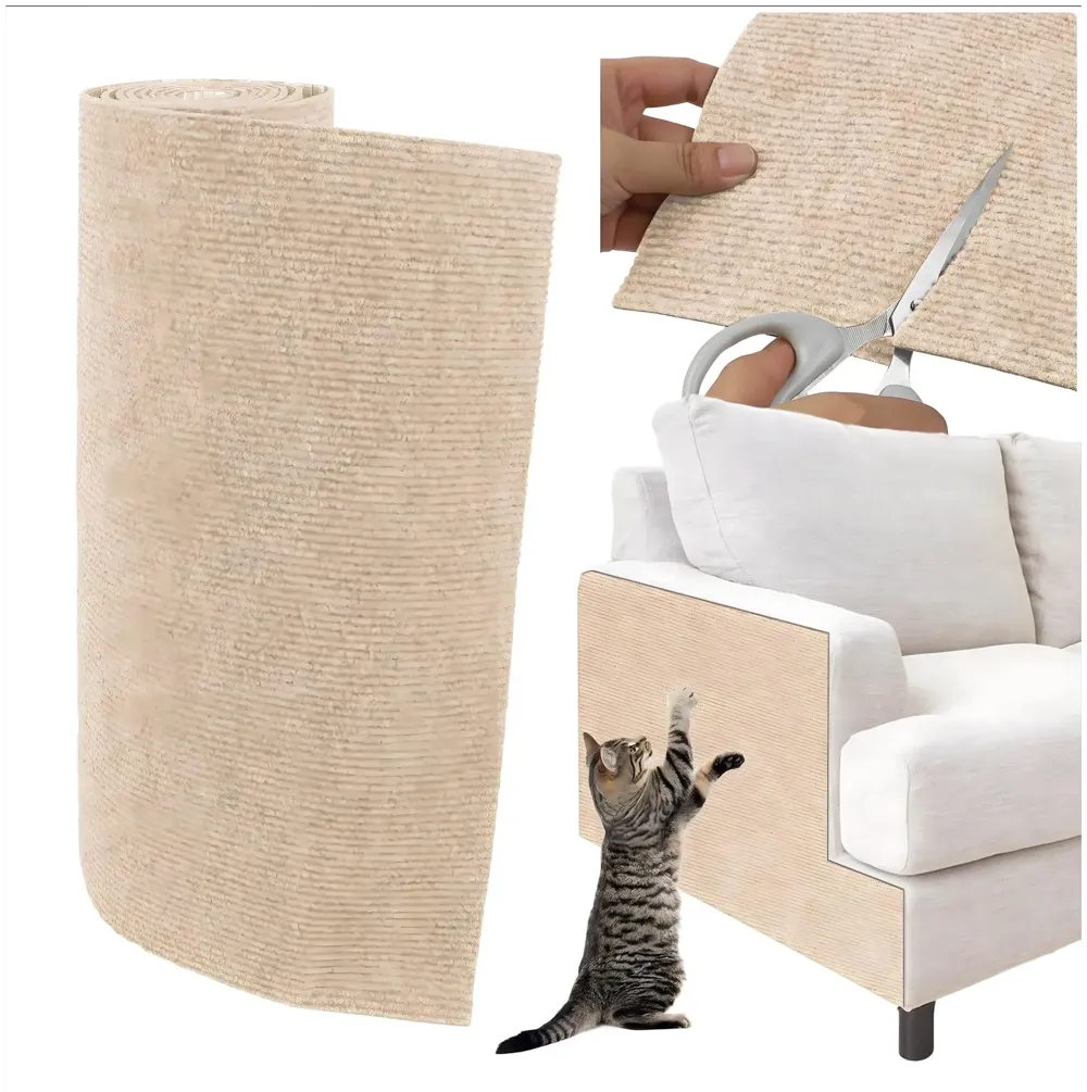 Cat Scratcher Sofa Protector Cats Scratcher Pad Board Protection Cuttable Self-Adhesive Carpet DIY Cat Scratch Mat for Wall, Cabinet, Couch, Floor (40x100cm) Khaki Colour