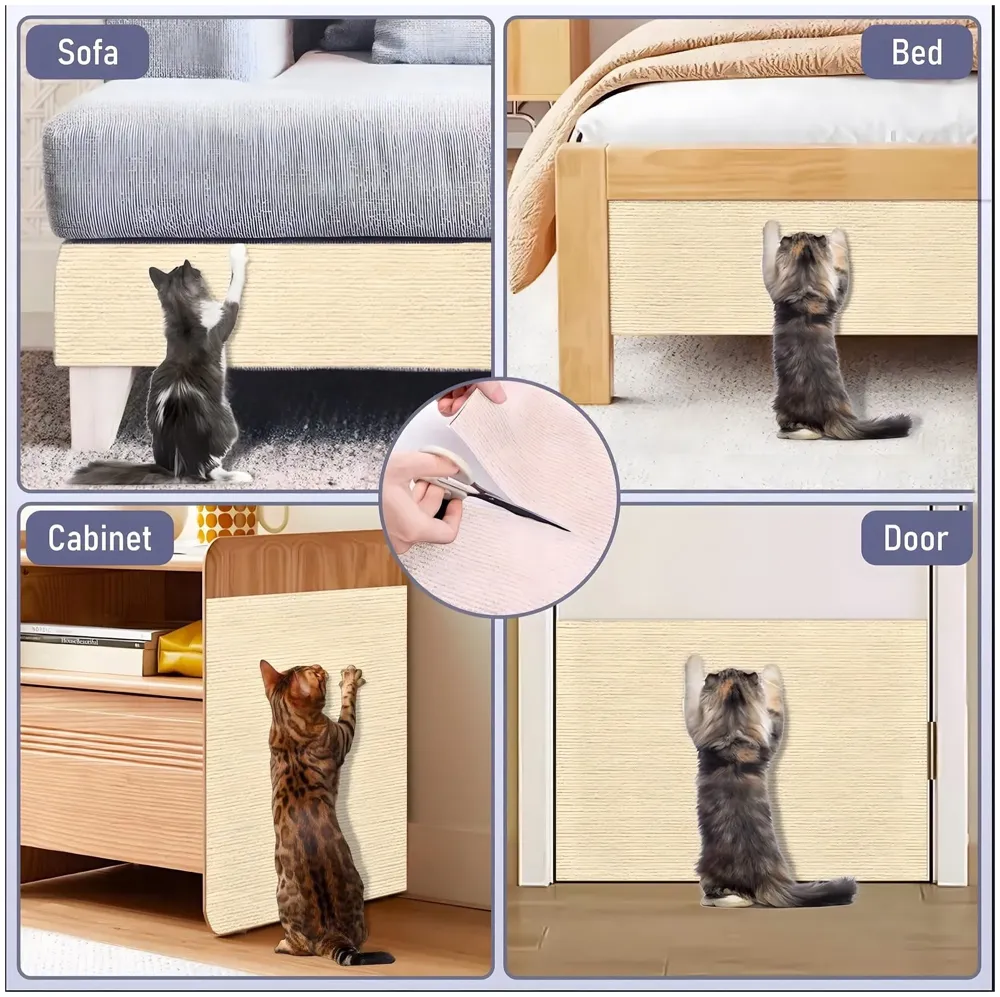 Cat Scratcher Sofa Protector Cats Scratcher Pad Board Protection Cuttable Self-Adhesive Carpet DIY Cat Scratch Mat for Wall, Cabinet, Couch, Floor (40x100cm) Khaki Colour - 2
