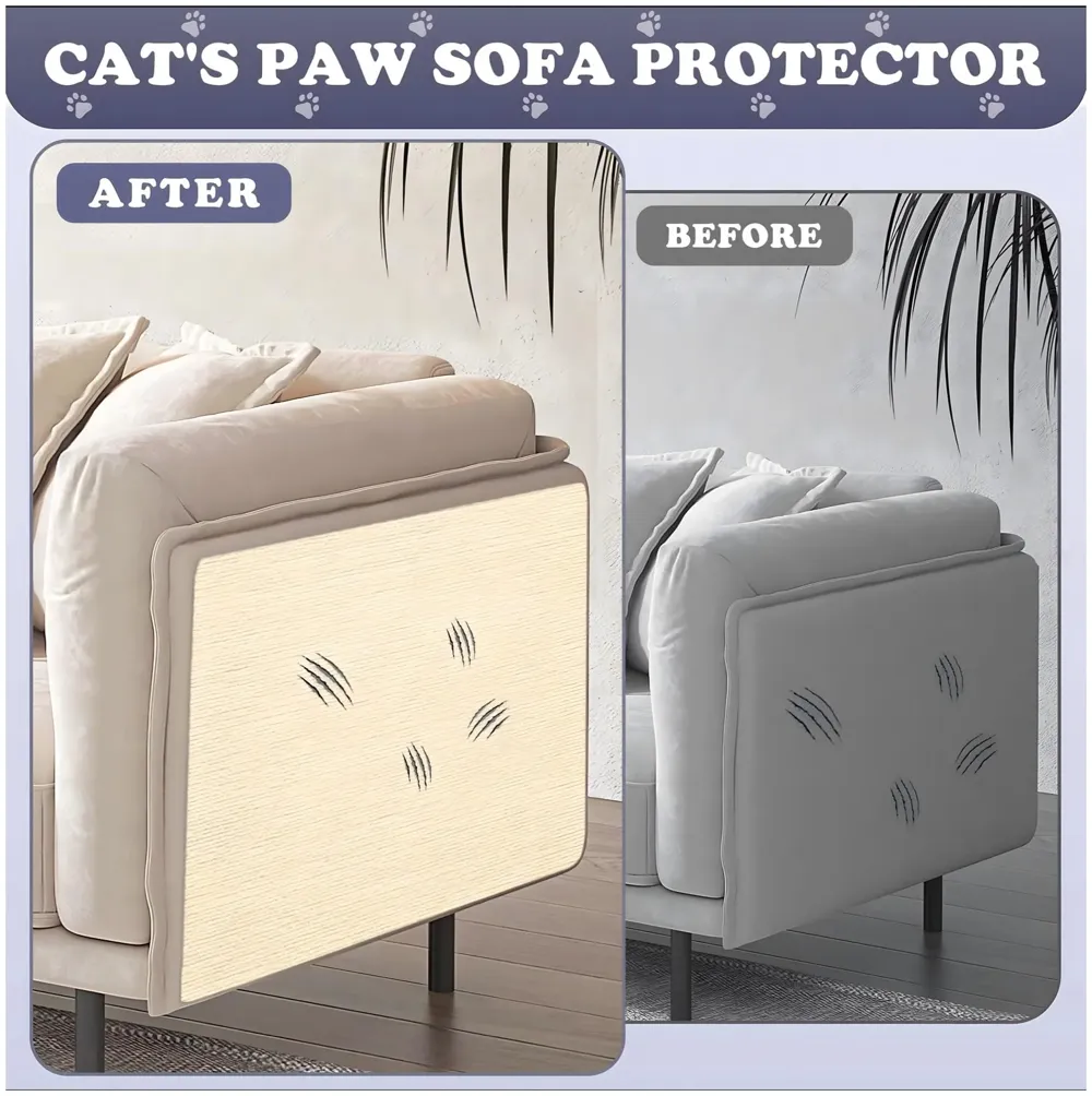 Cat Scratcher Sofa Protector Cats Scratcher Pad Board Protection Cuttable Self-Adhesive Carpet DIY Cat Scratch Mat for Wall, Cabinet, Couch, Floor (40x100cm) Khaki Colour - 4