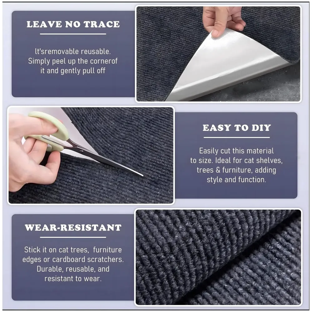 Cat Scratcher Sofa Protector Cats Scratcher Pad Board Protection Cuttable Self-Adhesive Carpet DIY Cat Scratch Mat for Wall, Cabinet, Couch, Floor (40x100cm) Khaki Colour - 5