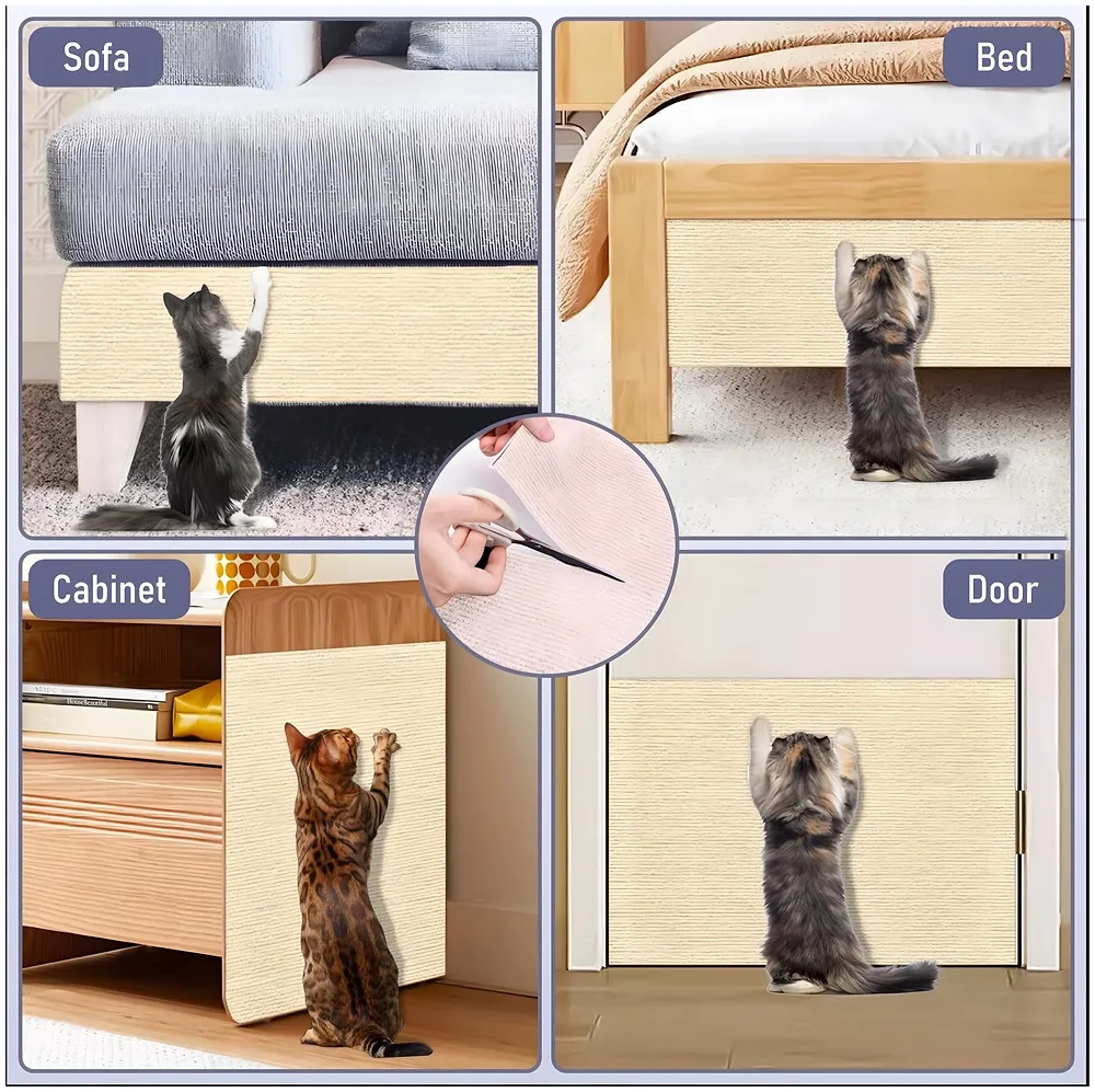 Cat Scratcher Sofa Protector Cats Scratcher Pad Board Protection Cuttable Self-Adhesive Carpet DIY Cat Scratch Mat for Wall, Cabinet, Couch, Floor (40x100cm) Khaki Colour