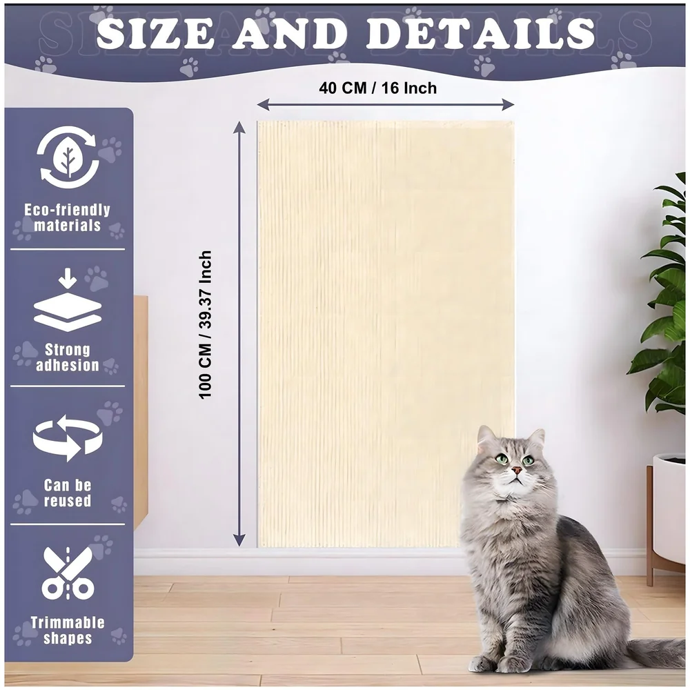 Pack of 2 Cat Scratcher Sofa Protector Adhesive Mat 40x100 cm