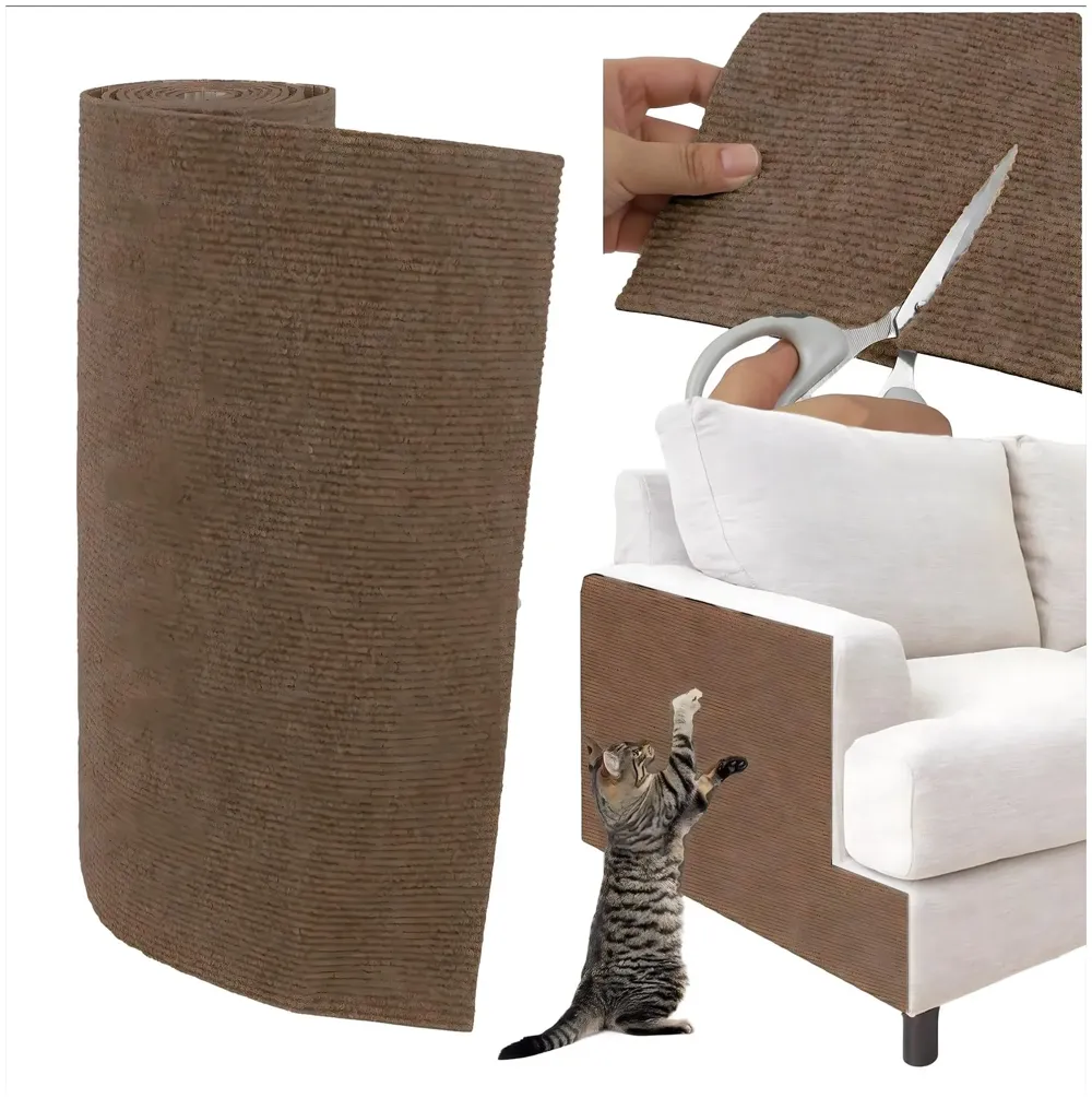 Cat Scratcher Sofa Protector Cats Scratcher Pad Board Protection Cuttable Self-Adhesive Carpet DIY Cat Scratch Mat for Wall, Cabinet, Couch, Floor (40x100cm) Dark Brown Colour