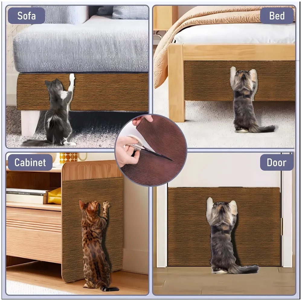 Cat Scratcher Sofa Protector Cats Scratcher Pad Board Protection Cuttable Self-Adhesive Carpet DIY Cat Scratch Mat for Wall, Cabinet, Couch, Floor (40x100cm) Dark Brown Colour