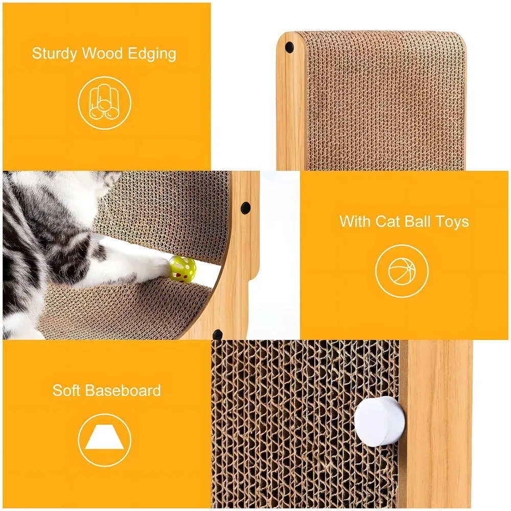 L-Shape Cat Scratcher, 26.8 Inch Cardboard Scratch Post for Indoor Cats, Large L-Shaped Scratch Pad with Built-in Ball Toy to Protect Furniture and Keep Cats Entertained - 3