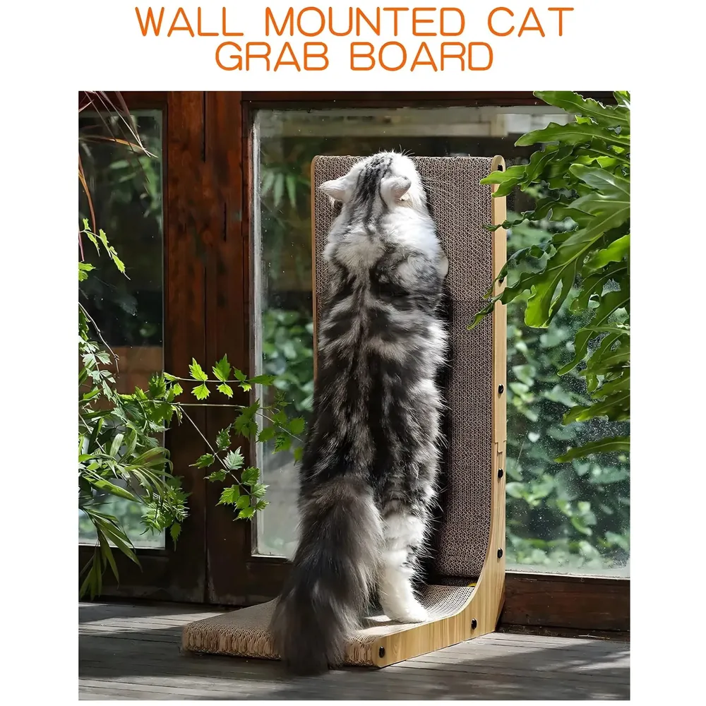 L-Shape Cat Scratcher, 26.8 Inch Cardboard Scratch Post for Indoor Cats, Large L-Shaped Scratch Pad with Built-in Ball Toy to Protect Furniture and Keep Cats Entertained - 8