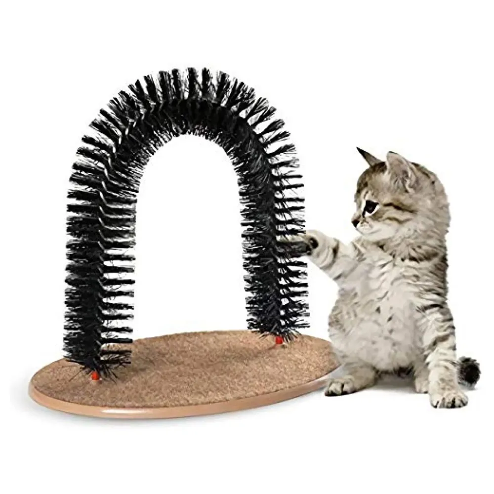 Cat Arch Self Groomer Massager Groom Toy Dog Brushes Pet Puppy Cat Scratcher Toys Fur Grooming Cat Toy Brush Controls Shedding with Scratch Pad and Catnip Interactive Kitten Toys 12 Inches