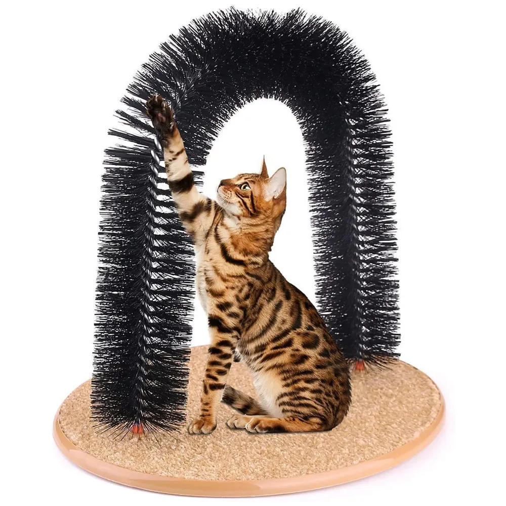 Cat Arch Self Groomer Massager Groom Toy Dog Brushes Pet Puppy Cat Scratcher Toys Fur Grooming Cat Toy Brush Controls Shedding with Scratch Pad and Catnip Interactive Kitten Toys 12 Inches - 5