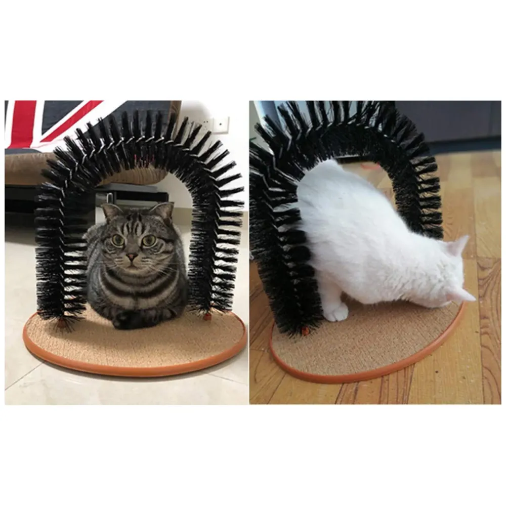 Cat Arch Self Groomer Massager Groom Toy Dog Brushes Pet Puppy Cat Scratcher Toys Fur Grooming Cat Toy Brush Controls Shedding with Scratch Pad and Catnip Interactive Kitten Toys 12 Inches