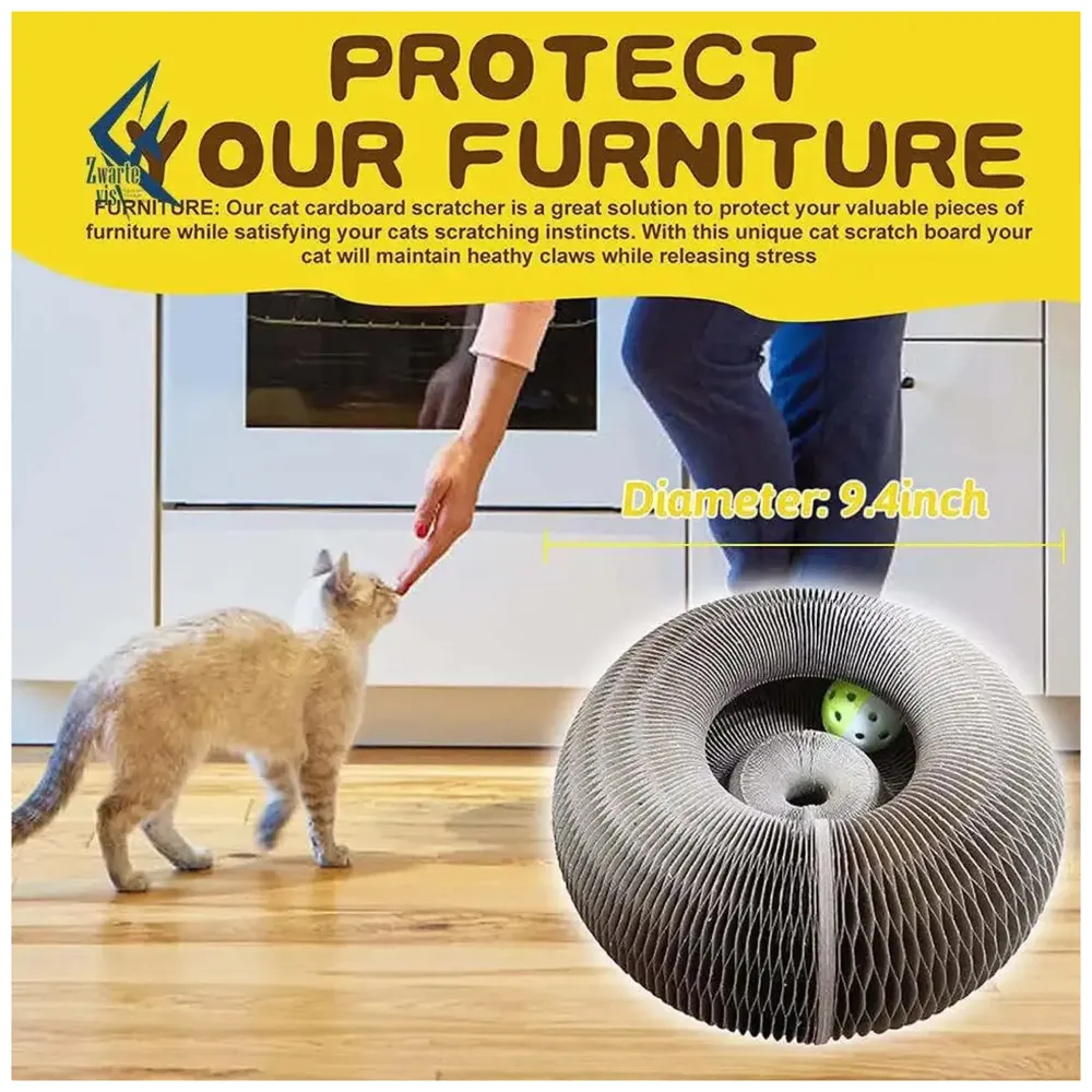 Cat Interactive Toy Scratch Pad Toy Bell Ball, Cat Scratching Cardboard for Indoor Cats/Kitten - Cat Fun Mental Physical Exercise 4 inch x 9.4 inch - 9