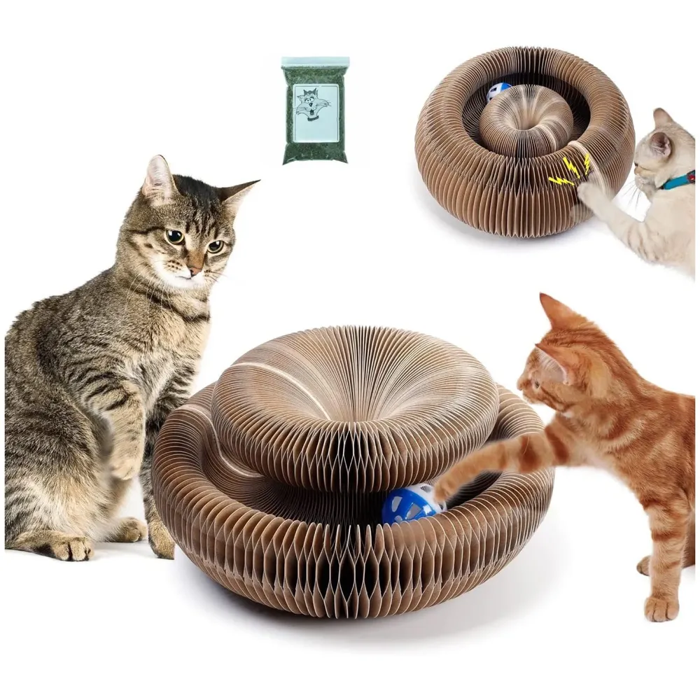 Cat Interactive Toy Scratch Pad Toy Bell Ball, Cat Scratching Cardboard for Indoor Cats/Kitten - Cat Fun Mental Physical Exercise 4 inch x 9.4 inch
