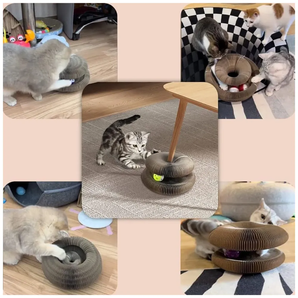 Cat Interactive Toy Scratch Pad Toy Bell Ball, Cat Scratching Cardboard for Indoor Cats/Kitten - Cat Fun Mental Physical Exercise 4 inch x 9.4 inch