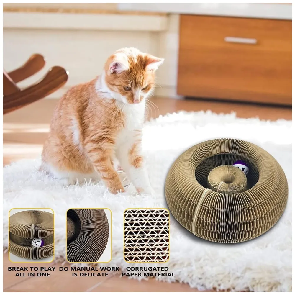 Cat Interactive Toy Scratch Pad Toy Bell Ball, Cat Scratching Cardboard for Indoor Cats/Kitten - Cat Fun Mental Physical Exercise 4 inch x 9.4 inch
